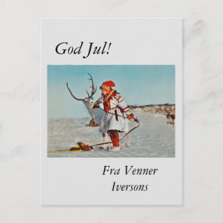 Vintage Child with Reindeer Postcard