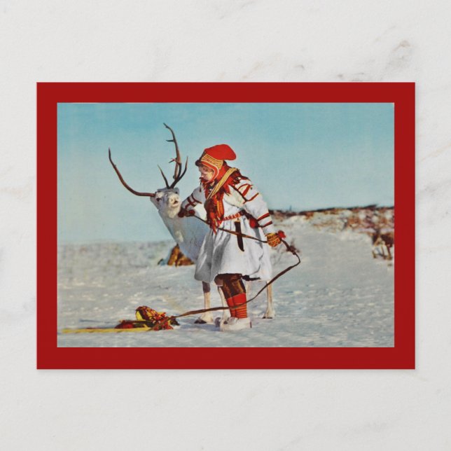 Vintage Child with Reindeer Postcard (Front)