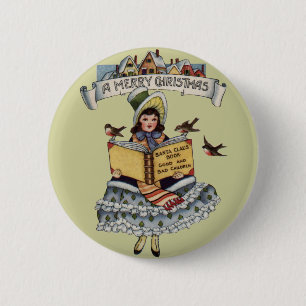 Vintage Child with Santa Claus Book 6 Cm Round Badge