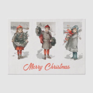 Vintage Children and Holly Winter Snow Christmas Tissue Paper
