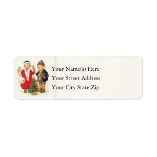 Vintage Children Around Small Christmas Tree Return Address Label