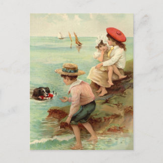 Vintage - Children at the beach Postcard
