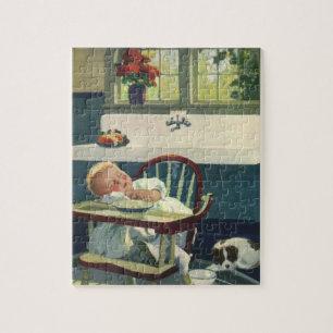 Vintage Children, Baby Sleeping Highchair Kitchen Jigsaw Puzzle