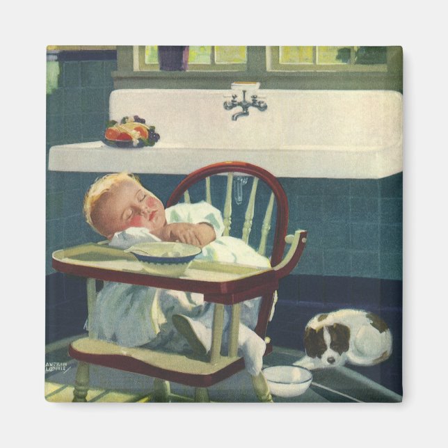 Vintage Children, Baby Sleeping Highchair Kitchen Magnet (Front)