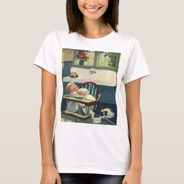 Vintage Children, Baby Sleeping Highchair Kitchen T-Shirt (Front)