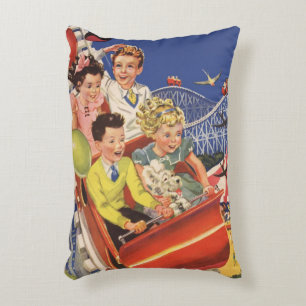 Vintage Children Balloons Dog Roller Coaster Ride Decorative Cushion
