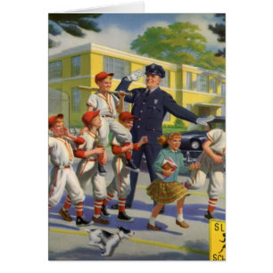 Vintage Children, Baseball Players Crossing Guard
