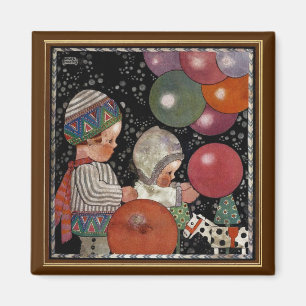 Vintage Children Birthday Party, Balloons and Toys Magnet