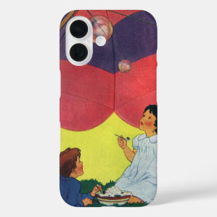 Vintage Children Blowing Bubbles Under an Umbrella iPhone 16 Case