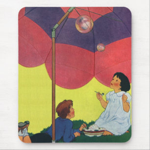 Vintage Children Blowing Bubbles Under an Umbrella Mouse Pad