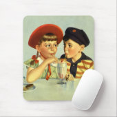 Vintage Children, Boy and Girl Sharing a Shake Mouse Pad (With Mouse)