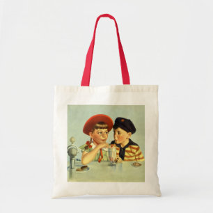 Vintage Children, Boy and Girl Sharing a Shake Tote Bag