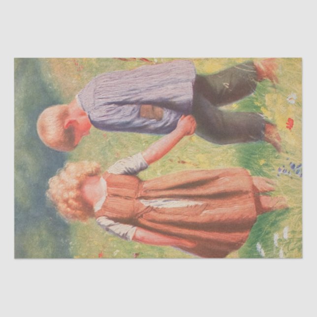 Vintage Children Boy and girl  Tissue Paper (Front)
