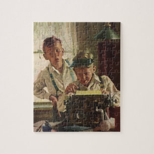 Vintage Children Boy Newspaper Journalists, Writer Jigsaw Puzzle