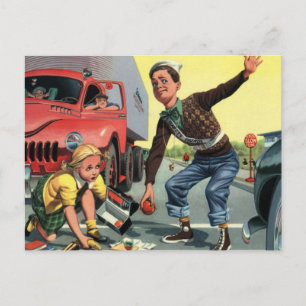 Vintage Children, Boy Safety Patrol Helping Girl Postcard