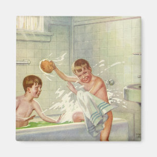 Vintage Children, Boys Brothers Splashing in Tub Magnet