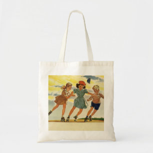 Vintage Children, Boys Girls Fun Roller Skating Tote Bag