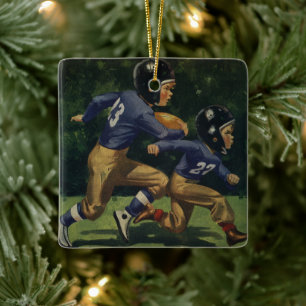 Vintage Children, Boys Playing Football, Sports Ceramic Tree Decoration