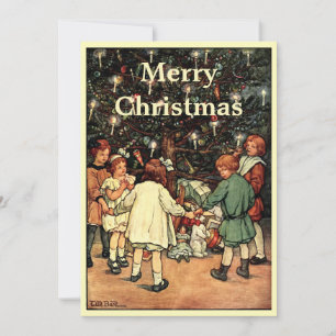 Vintage Children & Christmas Tree Holiday Card