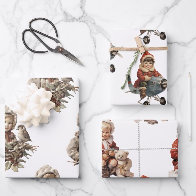 Vintage  Children Christmas  Wrapping Paper Sheet (Front)