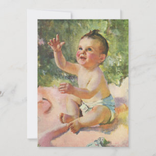 Vintage Children, Cute Baby Girl on a Pink Blanket