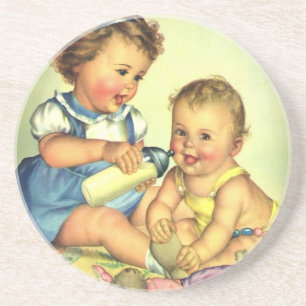 Vintage Children, Cute Happy Toddlers Smile Bottle Coaster