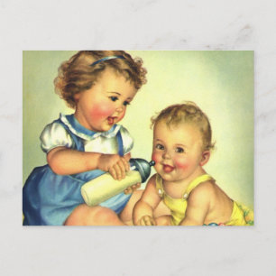 Vintage Children, Cute Happy Toddlers Smile Bottle Postcard