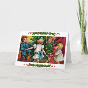Vintage Children Dance Around Tree Christmas Card