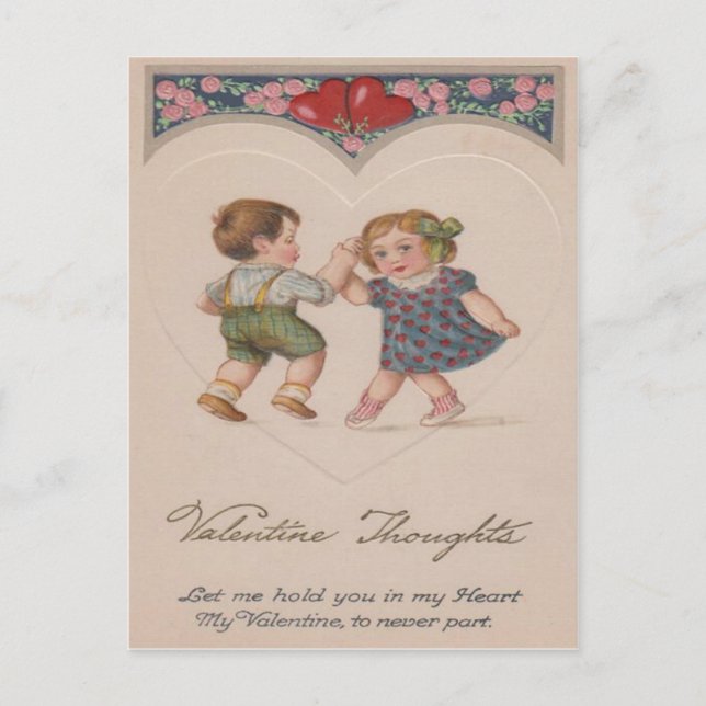 Vintage Children Dancing Playing Hearts Valentine Holiday Postcard (Front)