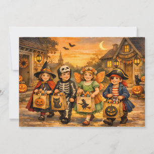 Vintage Children Dressed in Halloween Costumes Holiday Card