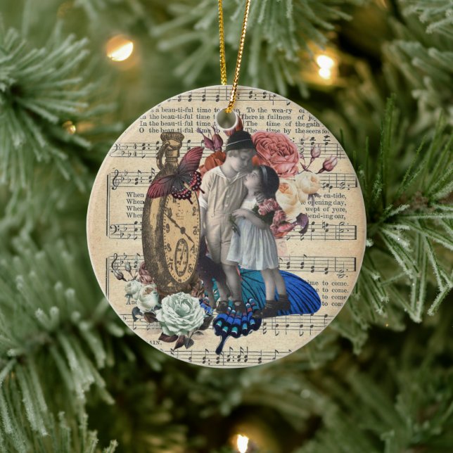 Vintage Children & Floral Collage  Ceramic Ornament (Tree)