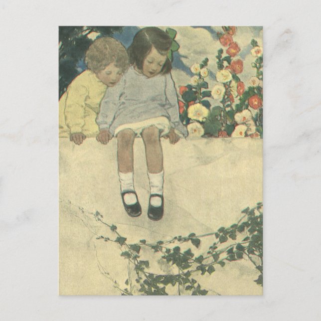 Vintage Children, Garden Wall Jessie Willcox Smith Postcard (Front)