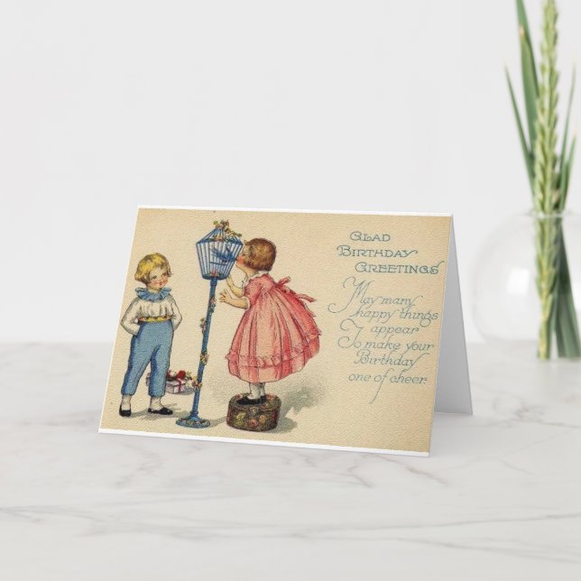 Vintage Children Glad Birthday Greetings Card (Front)