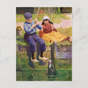 Vintage Children Gone Fishin' Postcard