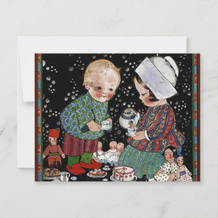 Vintage Children Having a Pretend Tea Party Invitation