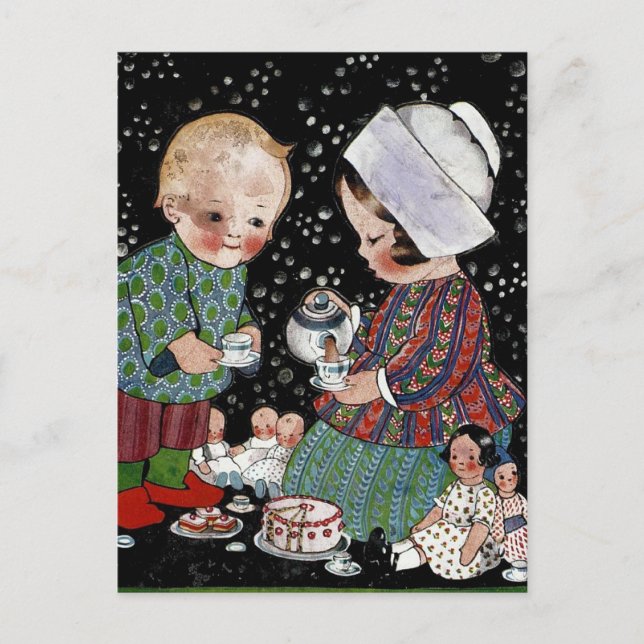 Vintage Children Having a Pretend Tea Party Postcard (Front)