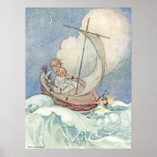 Vintage Children in Boat by Anne Anderson Poster
