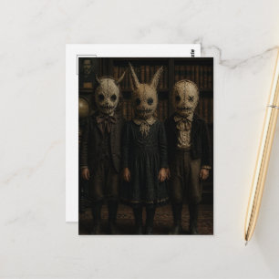 Vintage Children in Spooky Halloween Masks Postcard