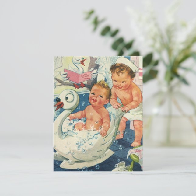 Vintage Children in Swan Bubble Bath Invitation (Standing Front)