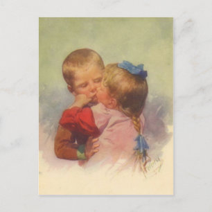 Vintage Children Kissing Art, Karl Feiertag 1910 Postcard