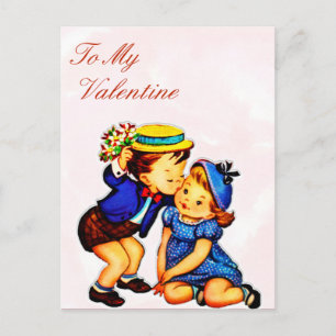Vintage Children Kissing Valentine's Day Valentine Postcard