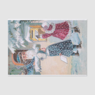 Vintage Children Mailing Letters to Santa in Snow Tissue Paper