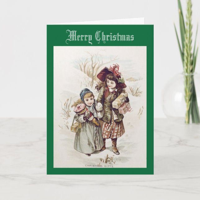 Vintage Children Merry Christmas Greeting Card (Front)