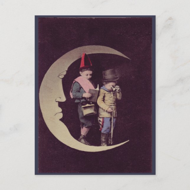 Vintage Children On A Crescent Moon Postcard (Front)