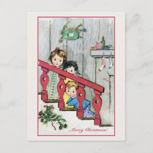 Vintage Children on a stairway Holiday Postcard