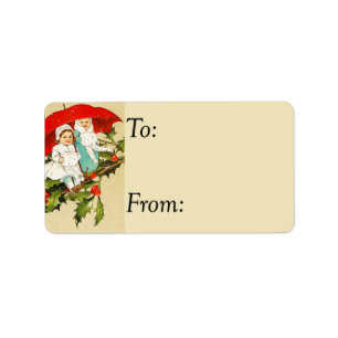 Vintage Children On Holly Branch Label