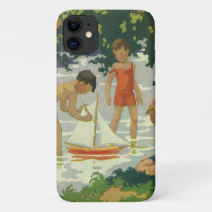 Vintage Children Playing Toy Sailboats Summer Pond iPhone 11 Case