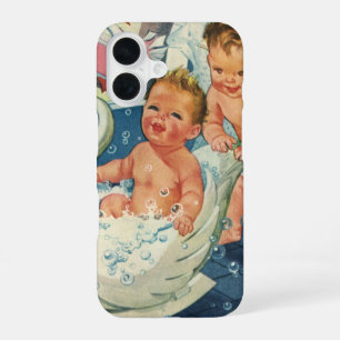 Vintage Children Playing w Bubbles in Swan Bathtub iPhone 16 Case