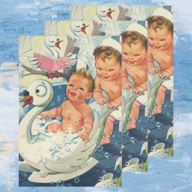 Vintage Children Playing w Bubbles in Swan Bathtub Wrapping Paper Sheet (Creator Uploaded)