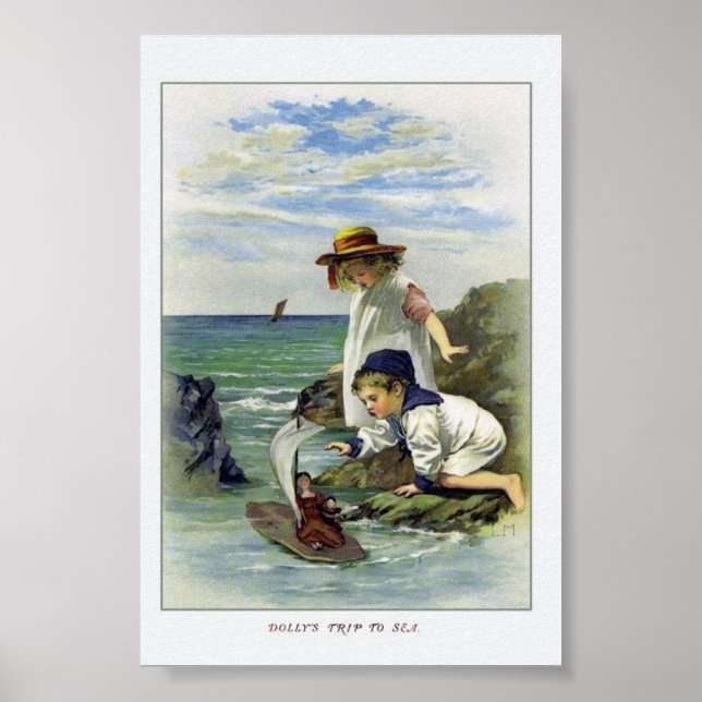 Vintage Children put Doll to Sea Poster (Front)